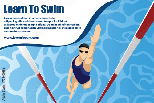 Learn to Swim with Athlete Landing Page Modern Elegant Vector