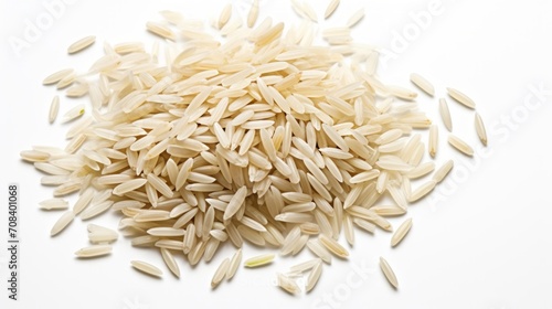 A small heap of rice grains captured in a close-up realistic photo against a white background Generative AI