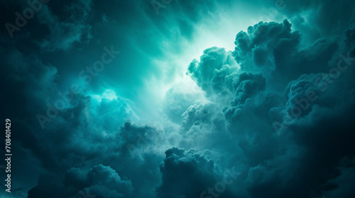 劇的な空と雲。黒青緑の夜空GenerativeAI © enopi
