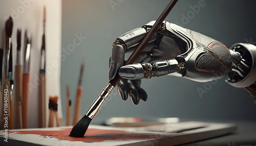 Robotic arm holding a paintbrush creating art, showing creative potential of artificial intelligence