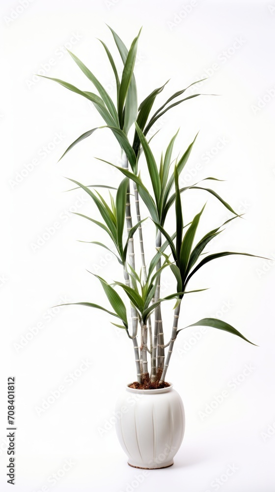 Fototapeta premium Stock image of a Yucca Plant on a white background, sword-shaped leaves and architectural silhouette, bold and sculptural Generative AI