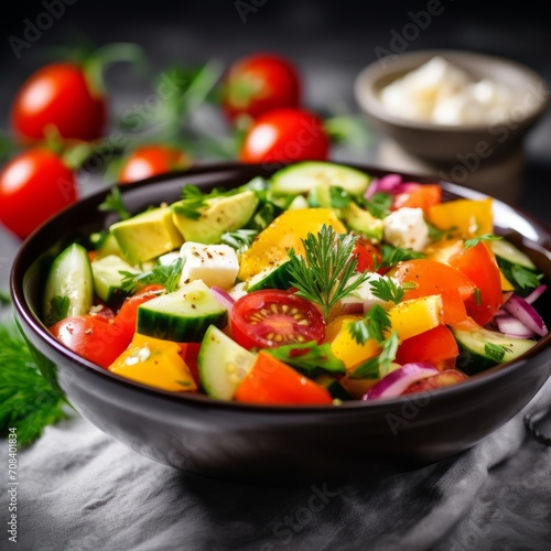 Stock image of a bowl of homemade vegetable salad with vibrant ingredients, healthy and appetizing Generative AI