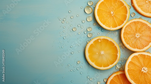 Vibrant Summer Citrus  High-Angle View of Juicy Orange Slices on a Table with Blank Space for Text     Tropical Freshness in Sunny Concept