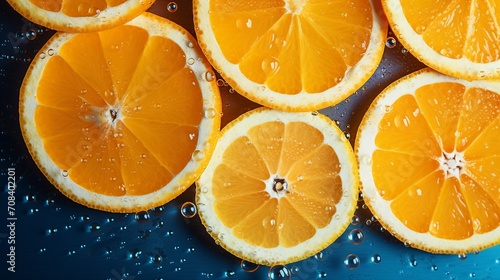 Vibrant Summer Citrus  High-Angle View of Juicy Orange Slices on a Table with Blank Space for Text     Tropical Freshness in Sunny Concept