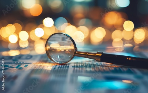 Magnifying glass placed alone bokeh background