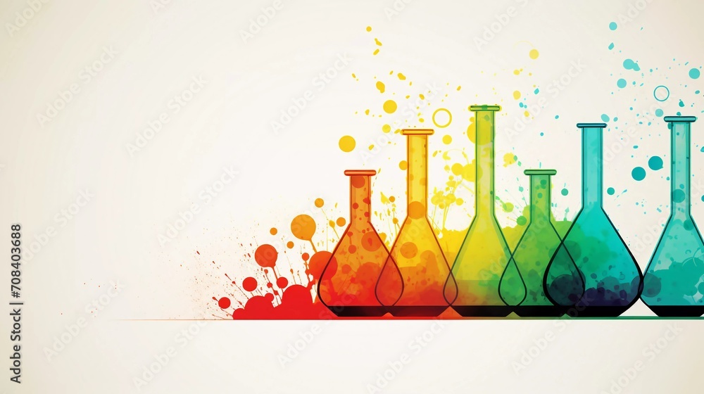 STEM - science and innovation - colorful flasks, lab, laboratory, science, research, chemistry, experiment - obrazy, fototapety, plakaty 