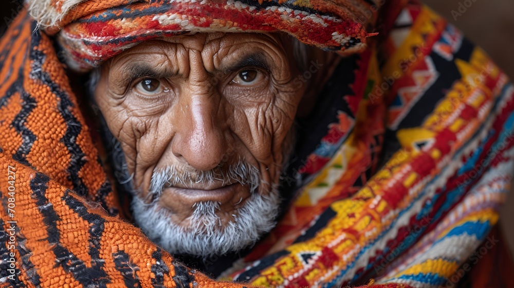 A portrait image of an old bearded Amazigh Berber.