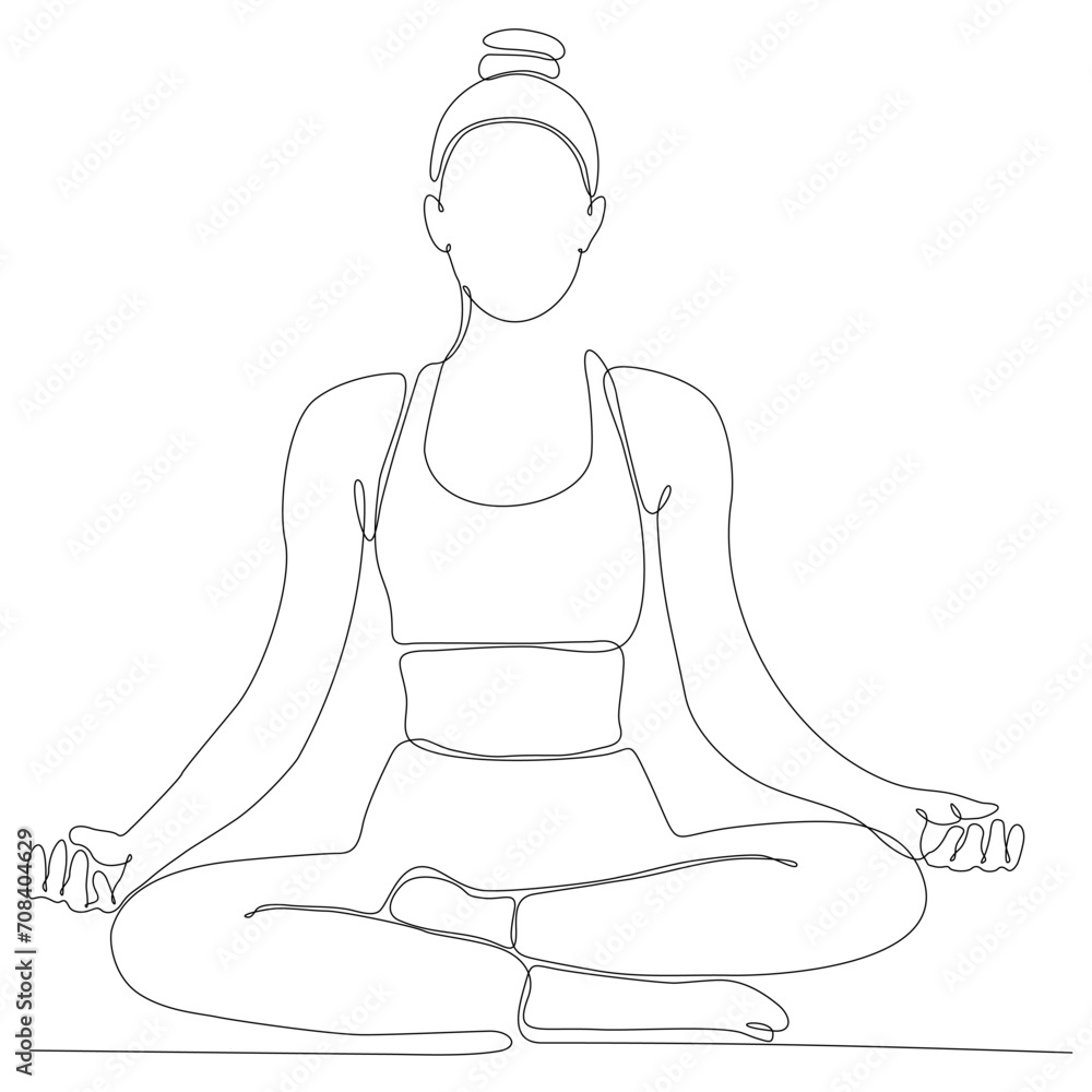 continuous line drawing of woman by body yoga vector illustration