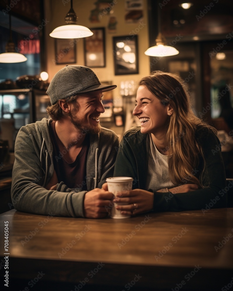 Happy couple in cafe