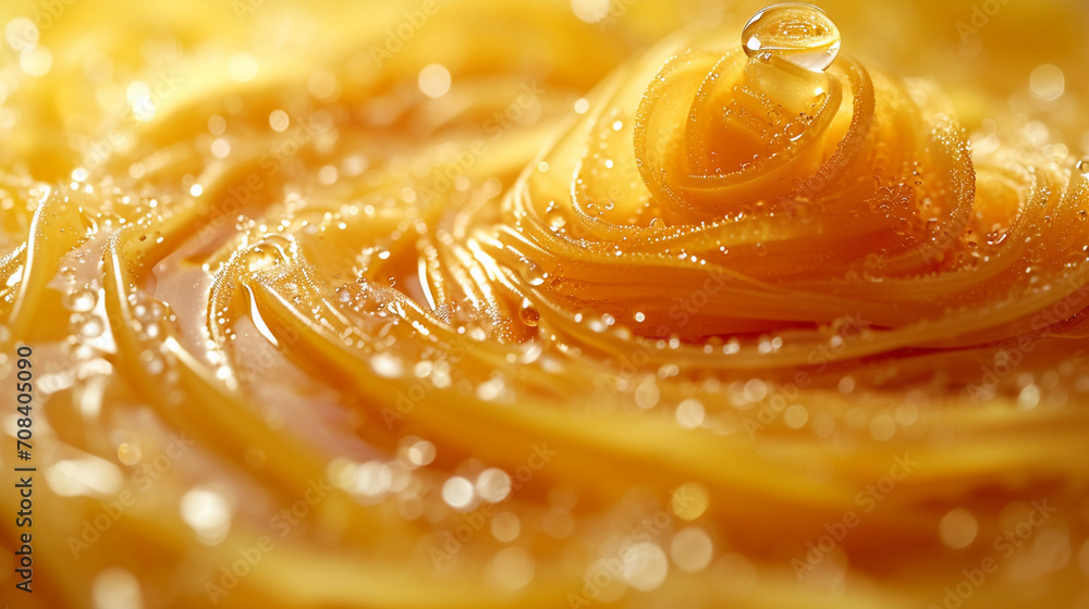 An artistic rendering of a pasta whirlpool with a drop of olive oil in the center, creating a glossy sheen. An artistic rendering of a pasta whirlpool with a drop of olive oil in the center, creating a glossy sheen.