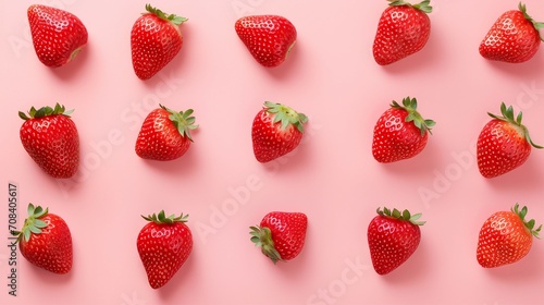 Vibrant Top-View Strawberries on Pink Background: Juicy, Ripe, and Fresh Fruits for Summer Snacking and Culinary Creations with Copy Space
