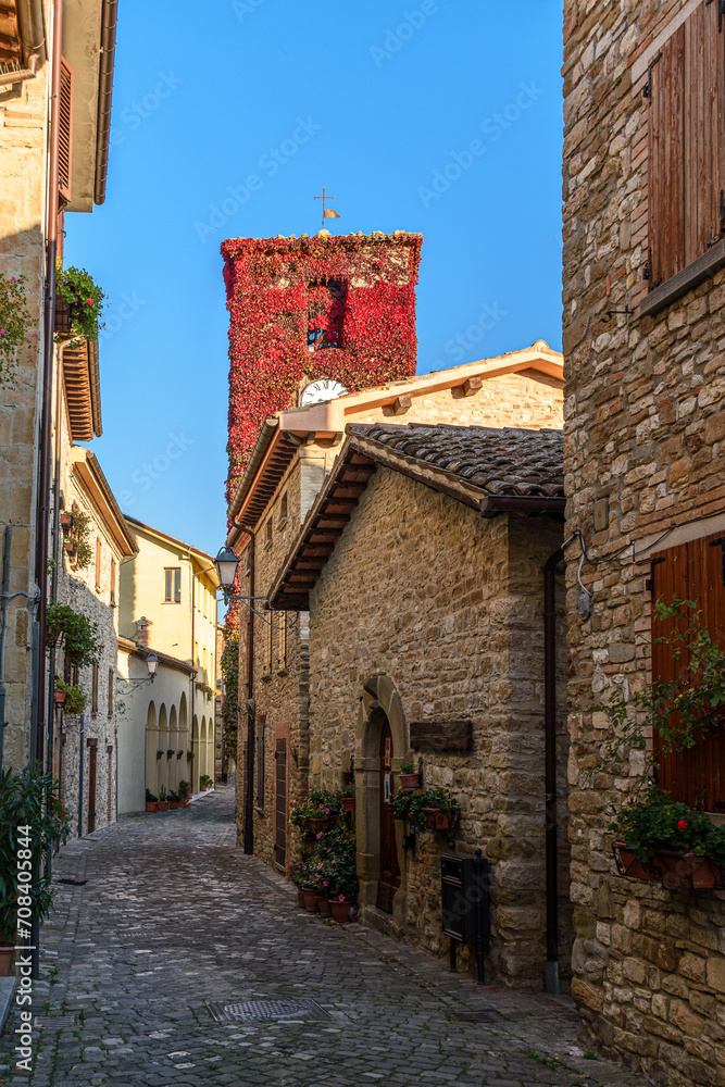 Glimpse of the small village Frontino in the Pesaro-Urbino province, Marche region of central Italy