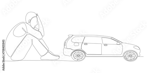 continuous line of sad men wanting to buy a car