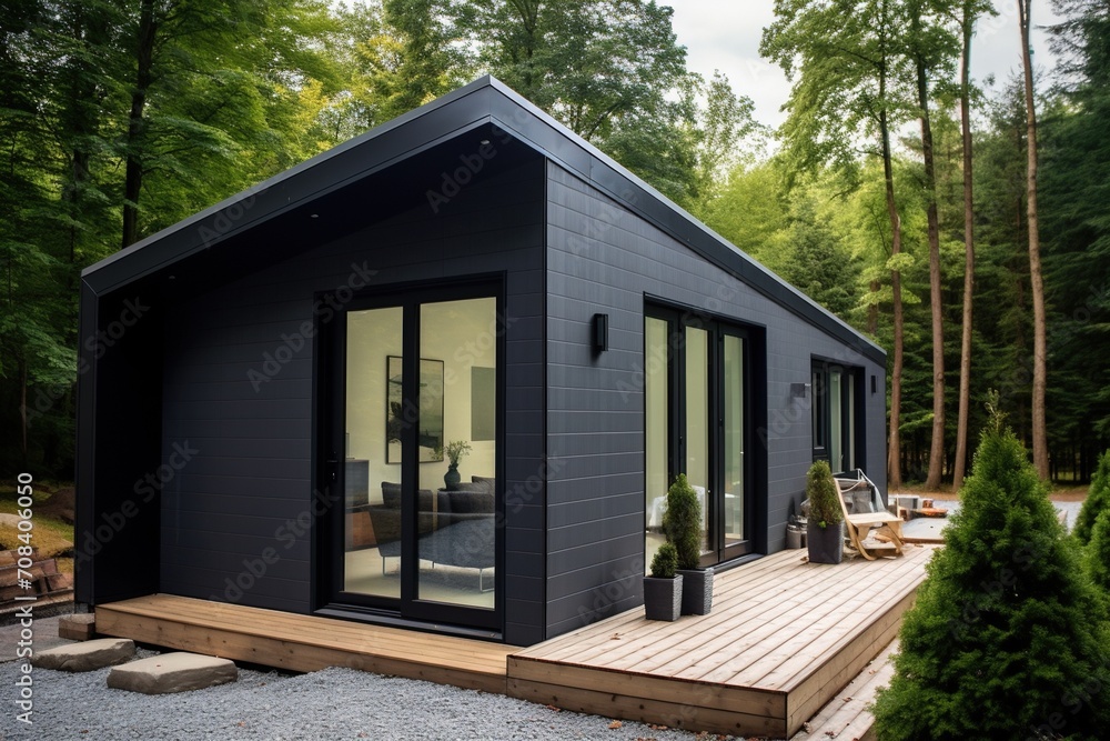 Modern black cabin in the woods Modern black cabin in the woods