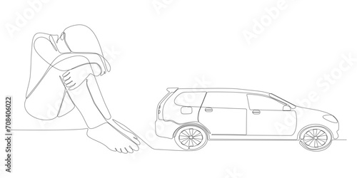 continuous line of sad woman wanting to buy a car