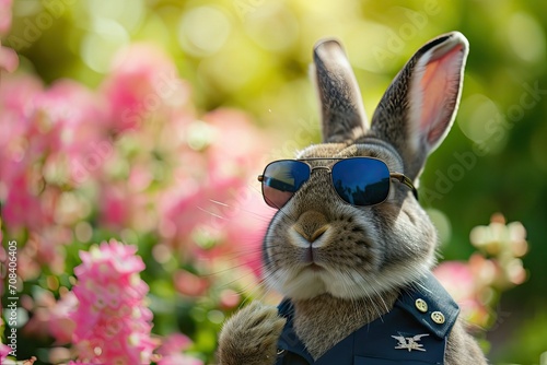 Cool Easter bunny with sunglasses as a police officer.