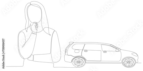 
continuous line of women thinking about wanting to buy a car
