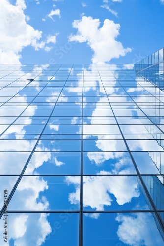 Blue sky and white clouds reflected in a glass skyscraper