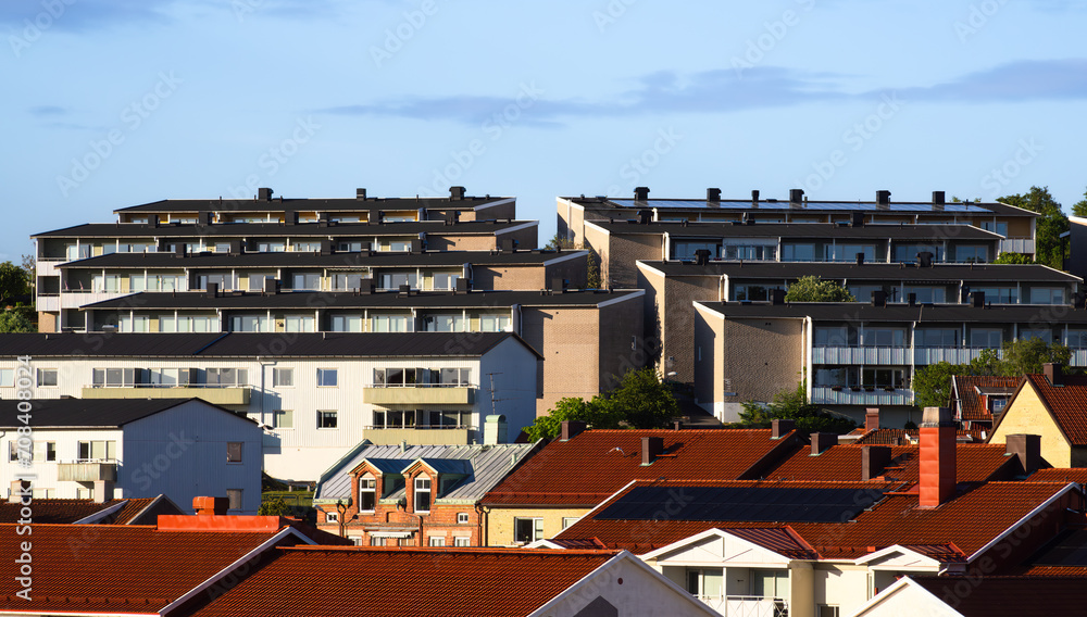 Residential area of the town of Stromstad at the lake Vanern in Sweden