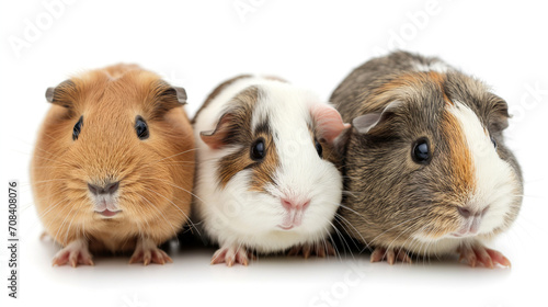 Cute guinea pigs on white background. Funny domestic cavy. Rodent small animal. Guinea pig friends. © Diana