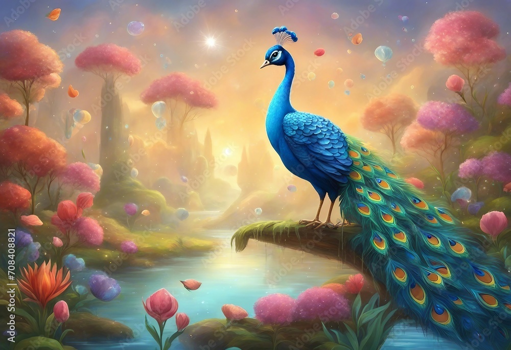 Fototapeta premium Image of a Cute cartoon Peacock with background.