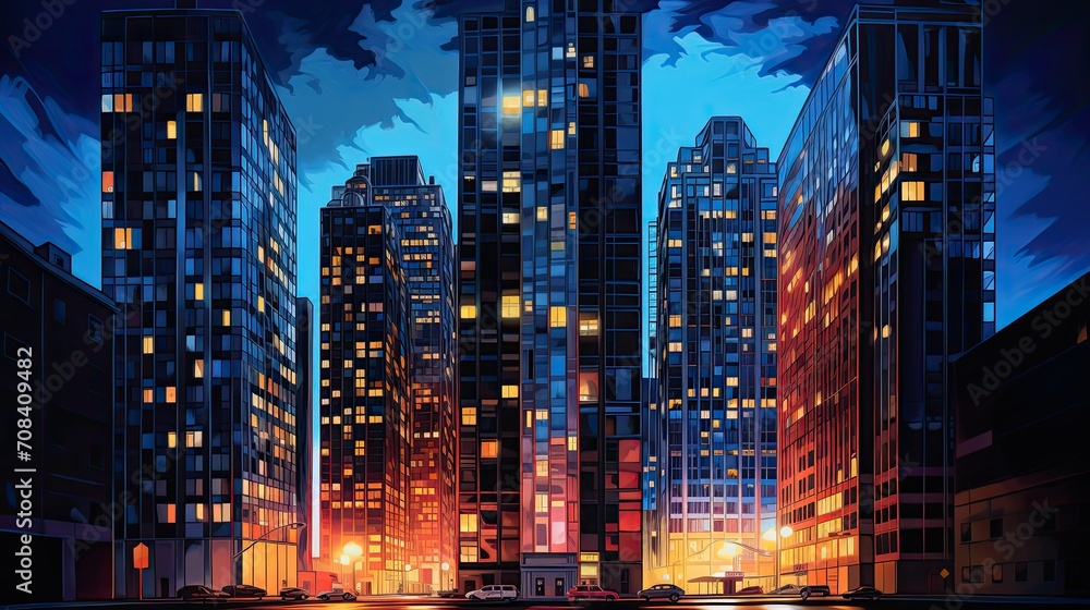 Obraz premium an image of many buildings at night