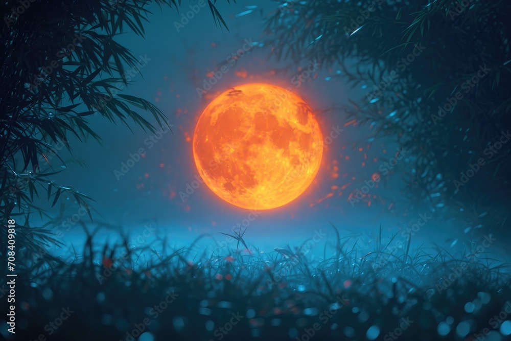 an full moon showing through a forest professional photography an full moon showing through a forest professional photography