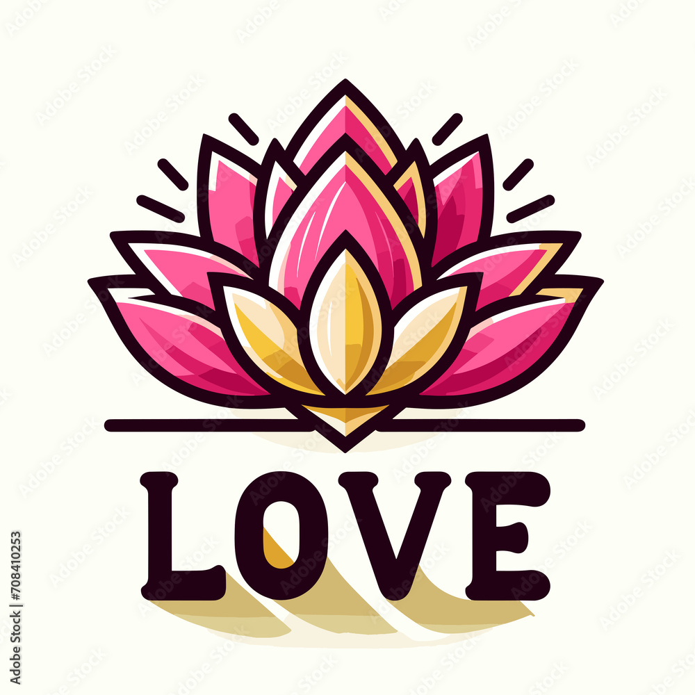 lotus flower sign with text Love, love icon lotus flower sign with text Love, love icon