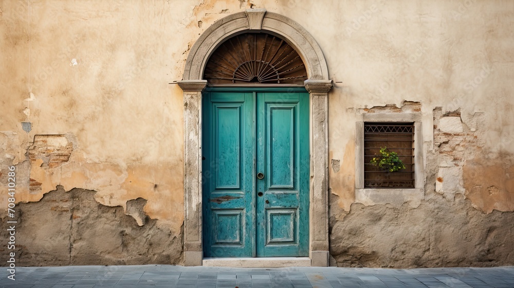 Fototapeta premium an old teal door similar to italy