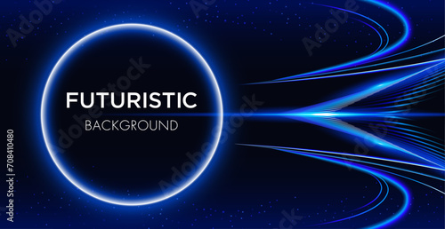vector futuristic blue portal and speed lines background photo