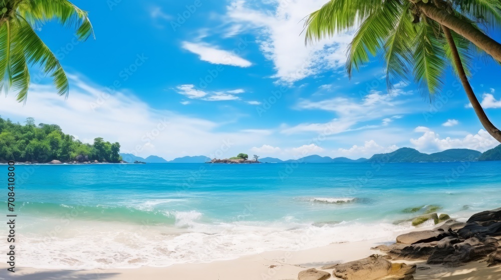 Fototapeta premium Serene Tropical Beach with Crystal Blue Waters