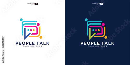 people family together human unity chat bubble logo vector icon. people talk colorful logo design concept photo