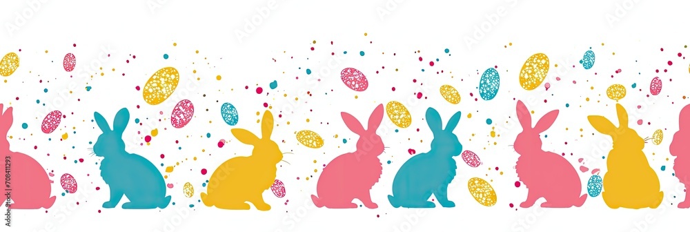 Happy Easter Seamless Background With Colorful Easter Bunny Silhouette Happy Easter Seamless Background With Colorful Easter Bunny Silhouette