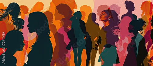  Colorful illustration of a group of women. International Women's Day concept.