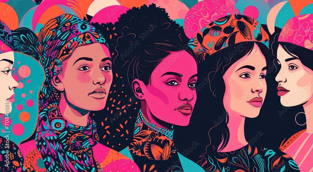 Fototapeta premium Illustration of a group of women. Diversity and equality concept. International Women's Day concept.