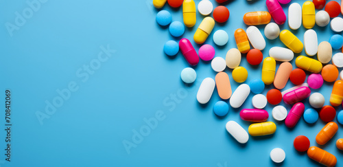 Medicamentos comprimidos, pastillas de colores. photo