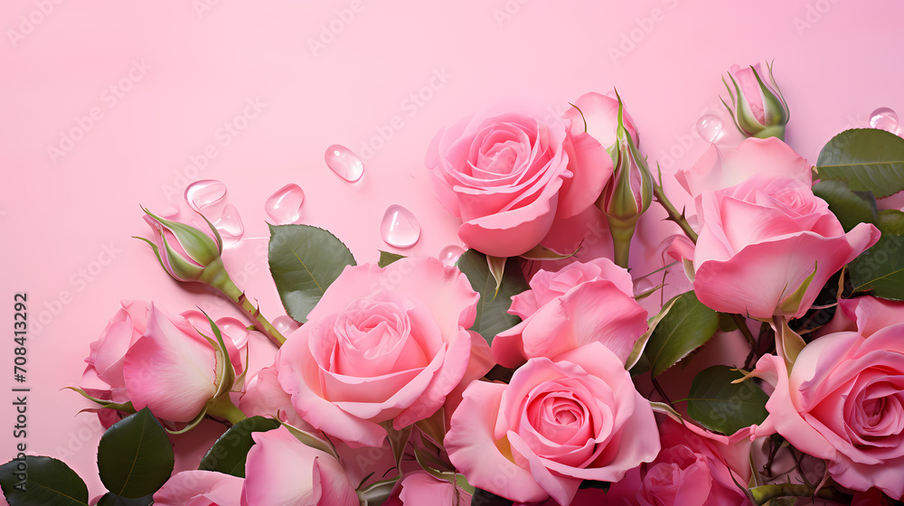 Pink rose flower composition background, decorative flower background pattern, floral border background Pink rose flower composition background, decorative flower background pattern, floral border background