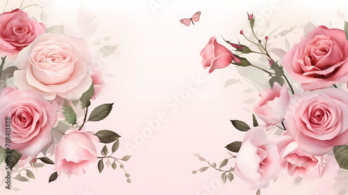 Wallpaper Mural Pink rose flower composition background, decorative flower background pattern, floral border background Torontodigital.ca