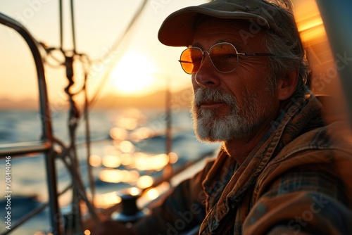 Mature Man Sailing Yacht Control