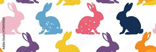 Happy Easter Seamless Background With Colorful Easter Bunny Silhouette