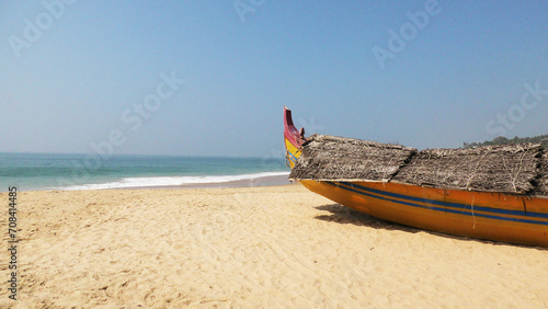 Fishing boat moored on the beach