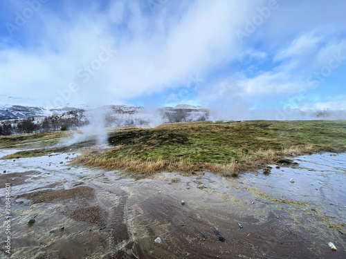 A view of Iceland in the winter near the Geysir