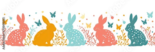 Happy Easter Seamless Background With Colorful Easter Bunny Silhouette photo