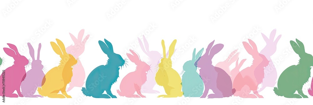 Happy Easter Seamless Background With Colorful Easter Bunny Silhouette