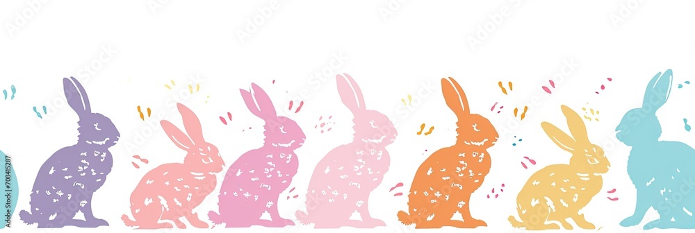 Happy Easter Seamless Background With Colorful Easter Bunny Silhouette