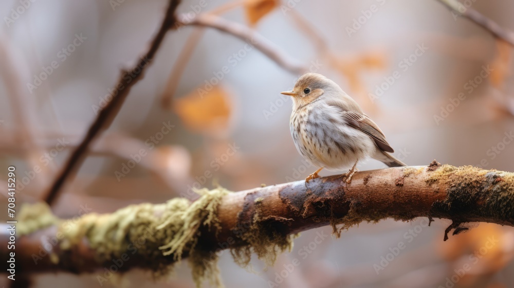 Autumnal Bird Perch Serene Morning Light Scene Autumnal Bird Perch Serene Morning Light Scene