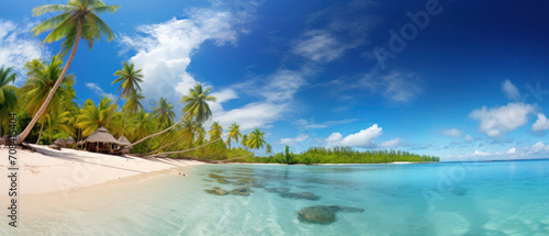 Paradise beach with palm trees and blue sky © Mik Saar