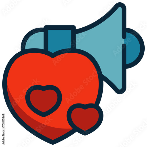 loud horn sound love heart advertisement filled outline