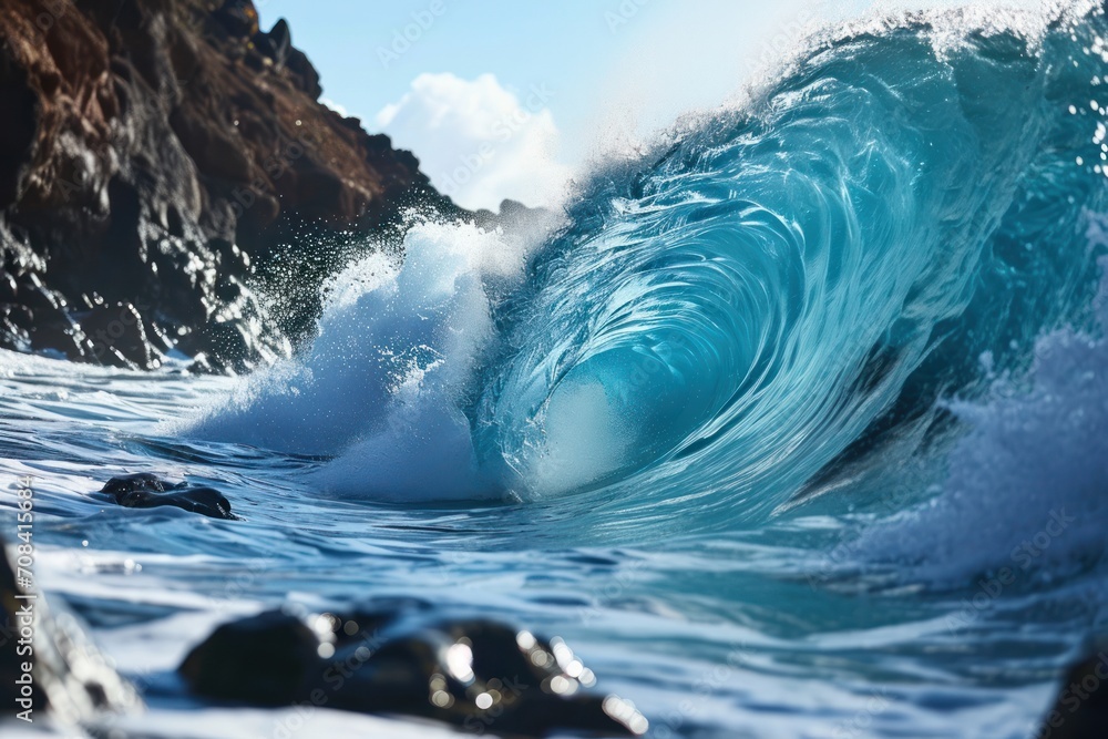 Blue Ocean Wave in Pacific Hawaii
