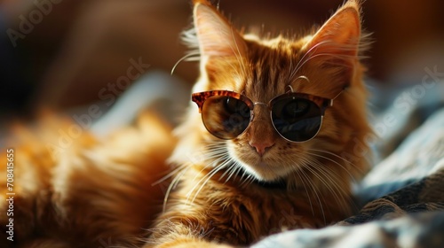 Funny Ginger Cat with Sunglasses